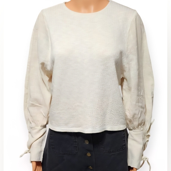 Zara Tops - Zara Cream Blouse with Tie Sleeves